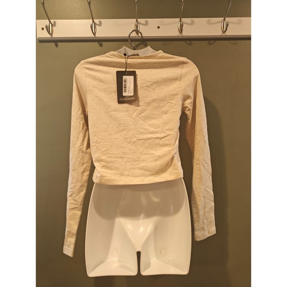 prettylittlething SHAPE OATMEAL MARL UNDERBUST LONG SLEEVE TOP - Picture 3 of 4
